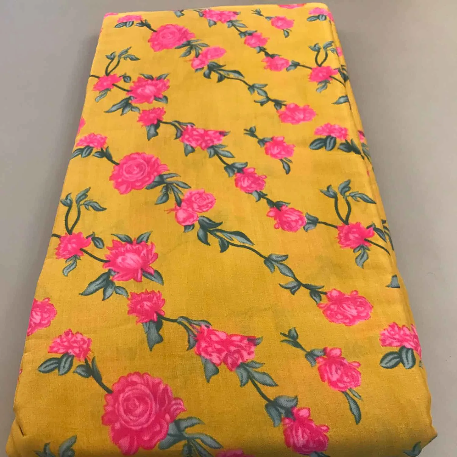 Mustard Yellow Floral Muslin Silk Fabric