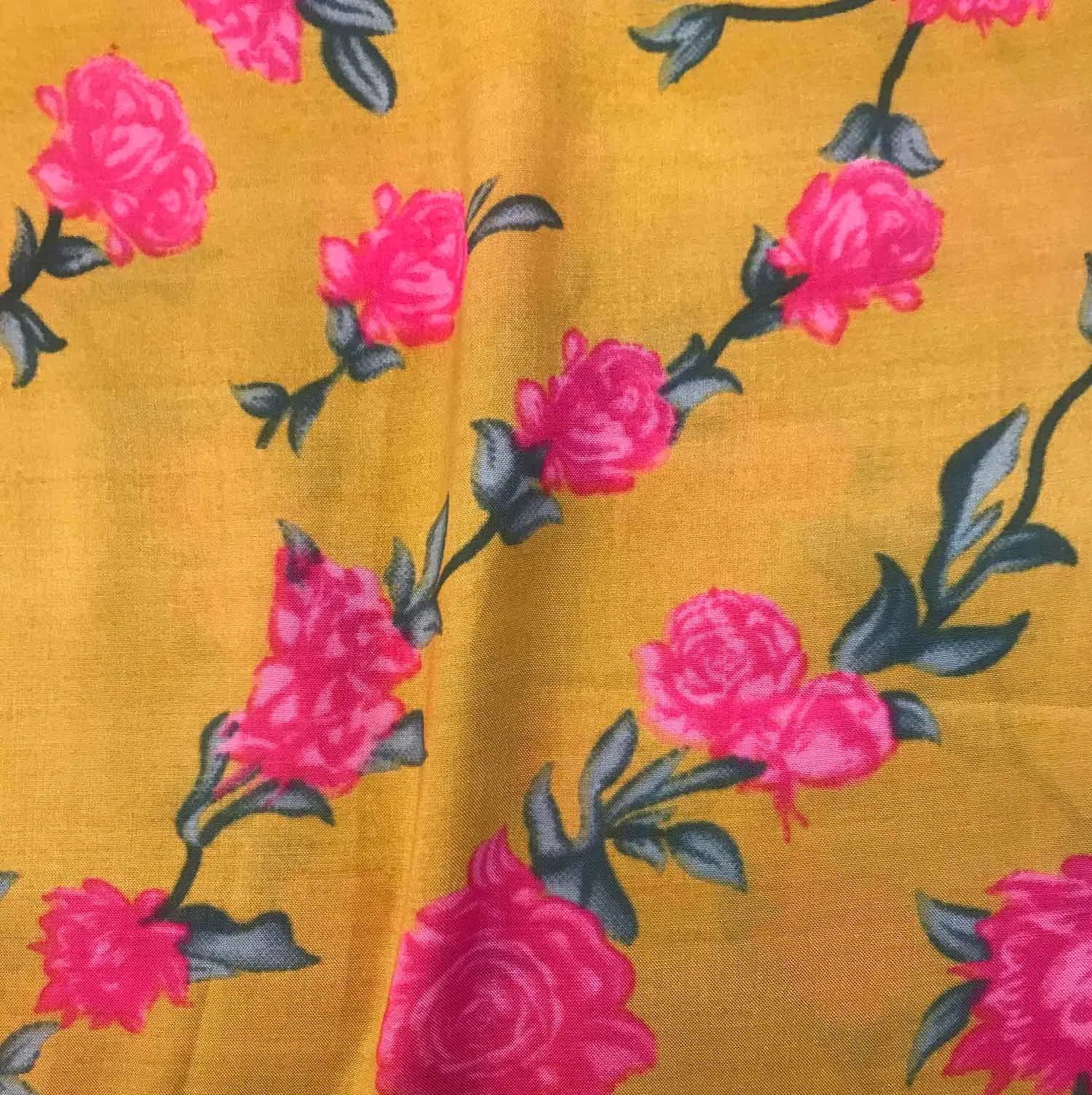 Mustard Yellow Floral Muslin Silk Fabric