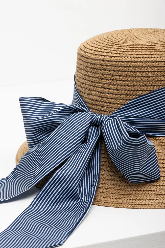 Narrow Brim Straw Hat Natural & Blue