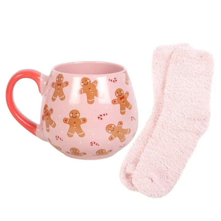 Pink Gingerbread Mug and Socks Set