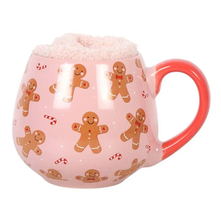 Pink Gingerbread Mug and Socks Set