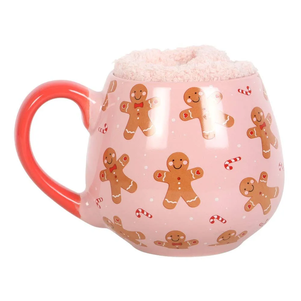 Pink Gingerbread Mug and Socks Set