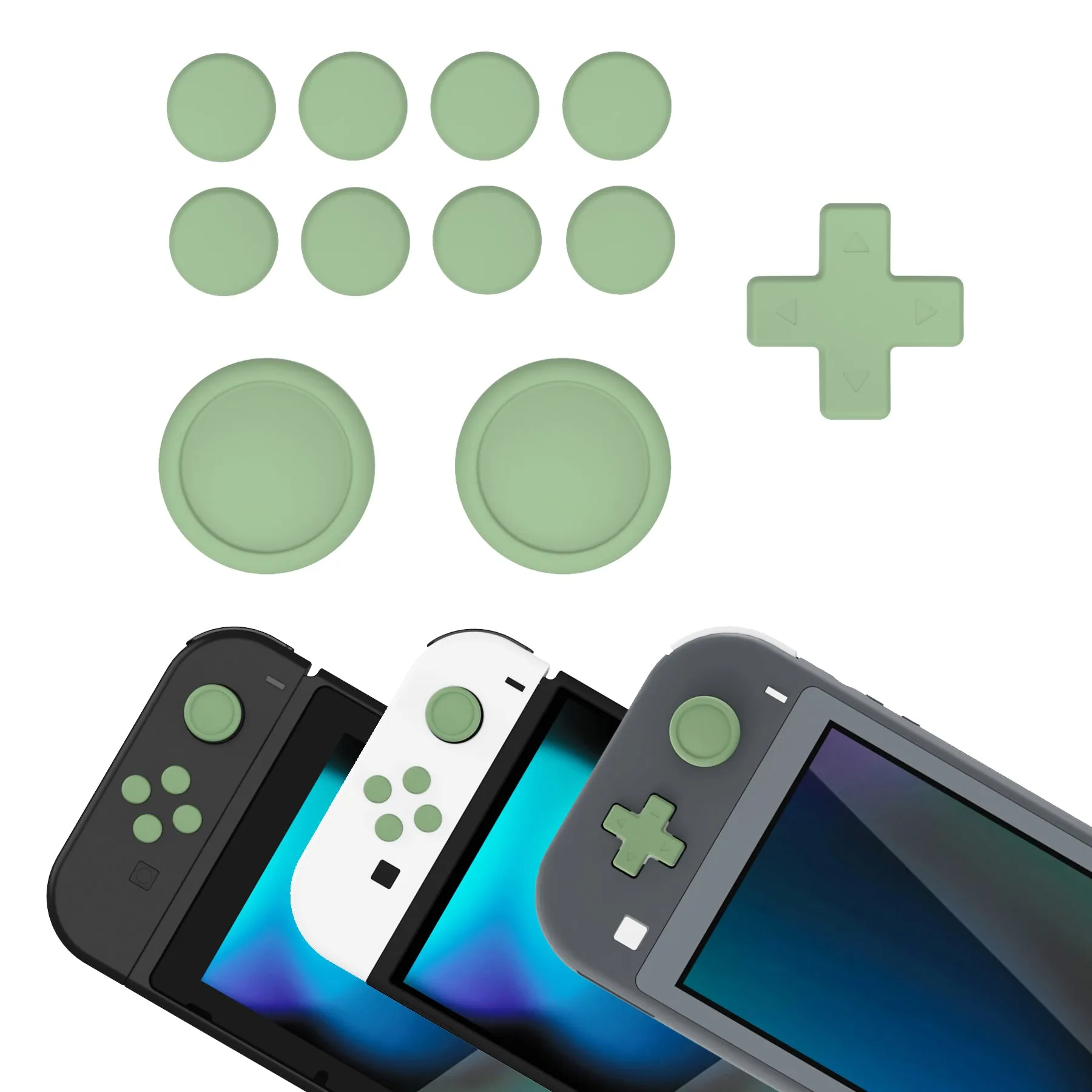 PlayVital Silicone Button Covers and Thumb Grip Set for Nintendo Switch/OLED Joycon/Switch Lite, ABXY Directional Key Button Caps for Nintendo Switch/OLED/Lite with Switch Lite D-Pad Button Cap - Matcha Green - NJM3005