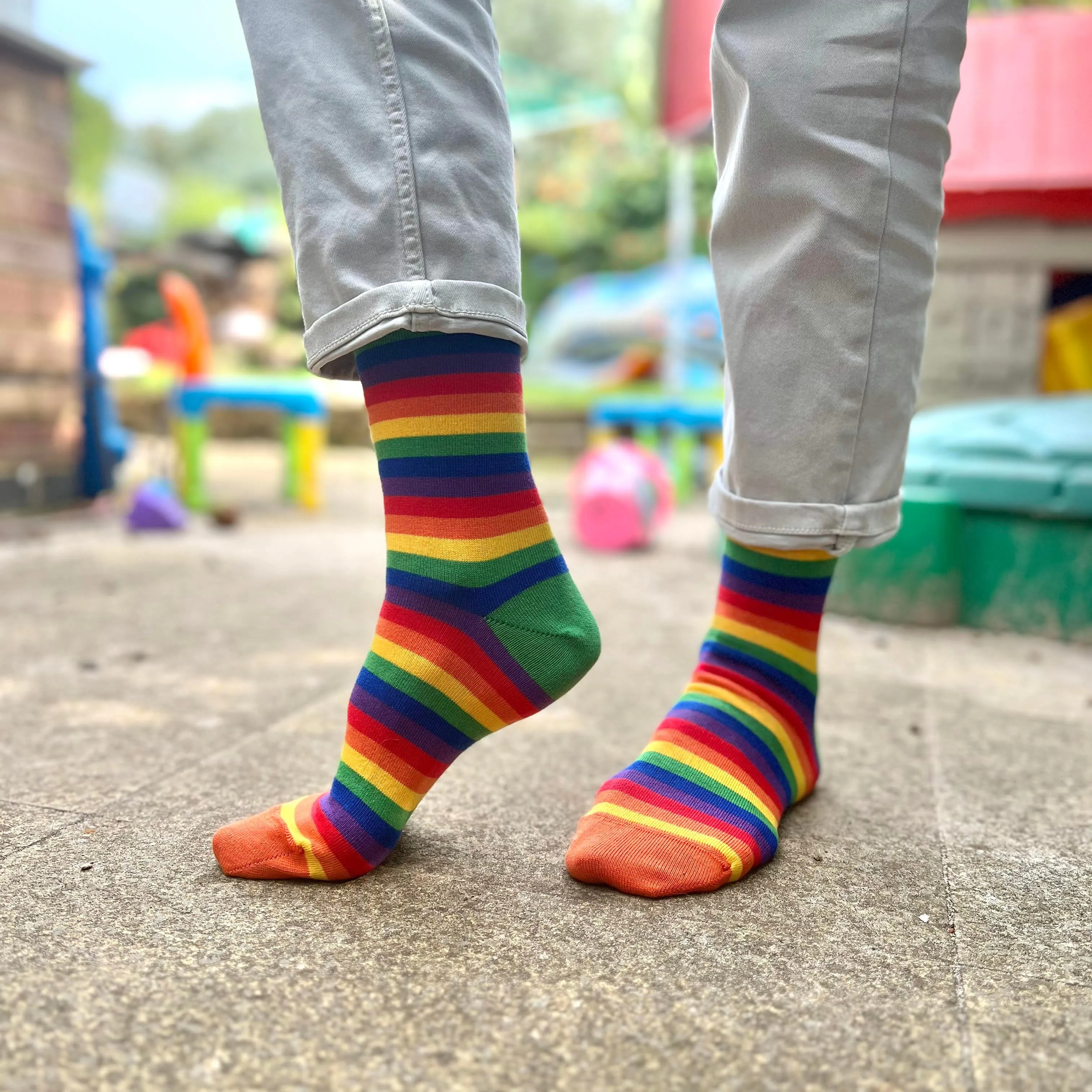 Rainbow Stripes Crew Socks - Australian Made