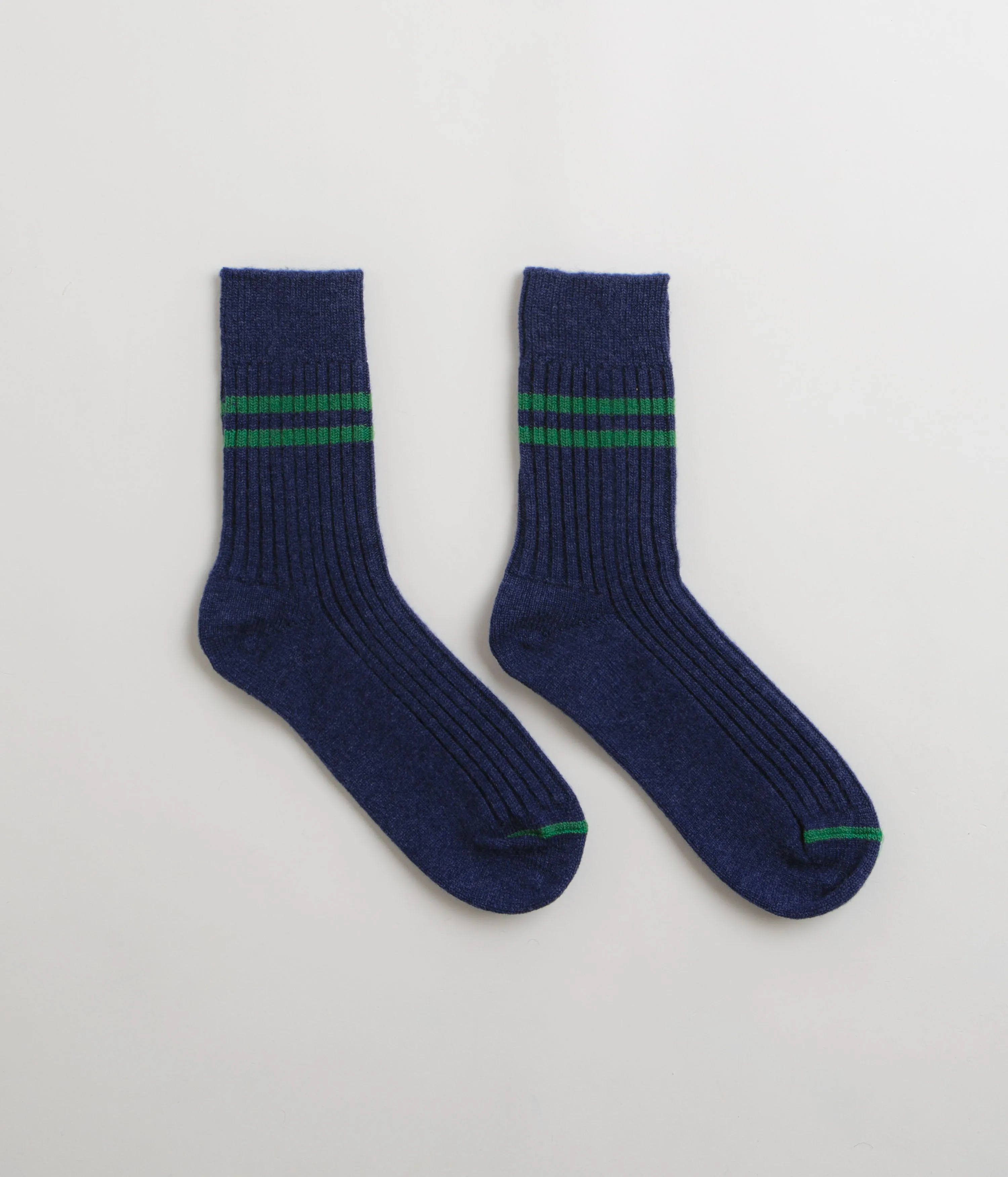 RoToTo Merino Lambswool Socks - Navy Blue / Green