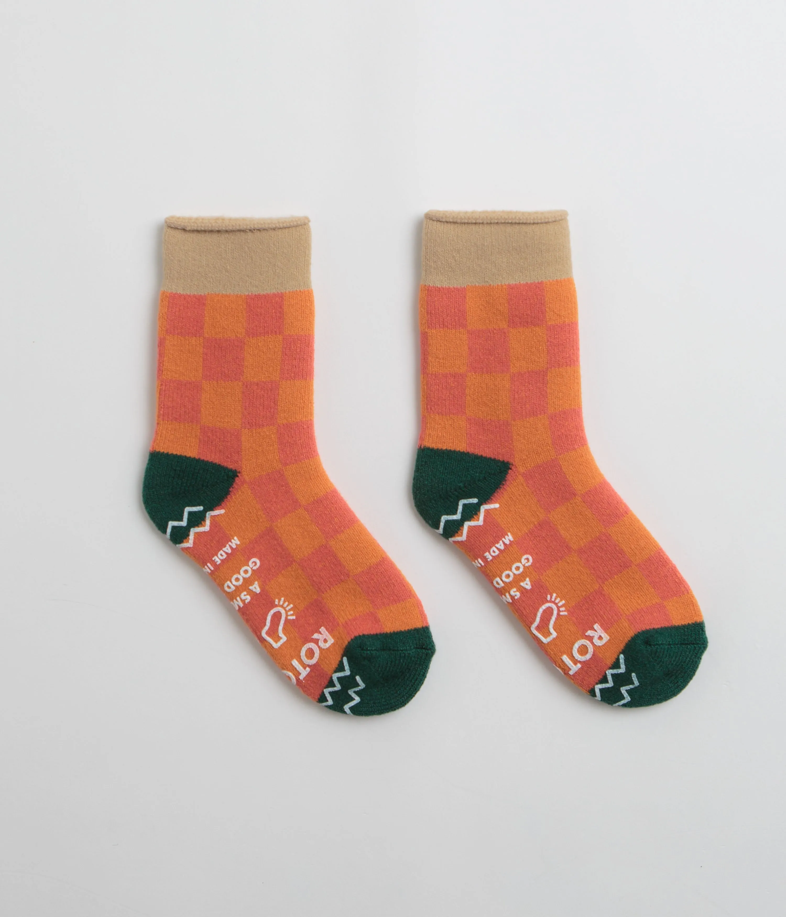 RoToTo Pile Room Socks - Beige / Dark Green