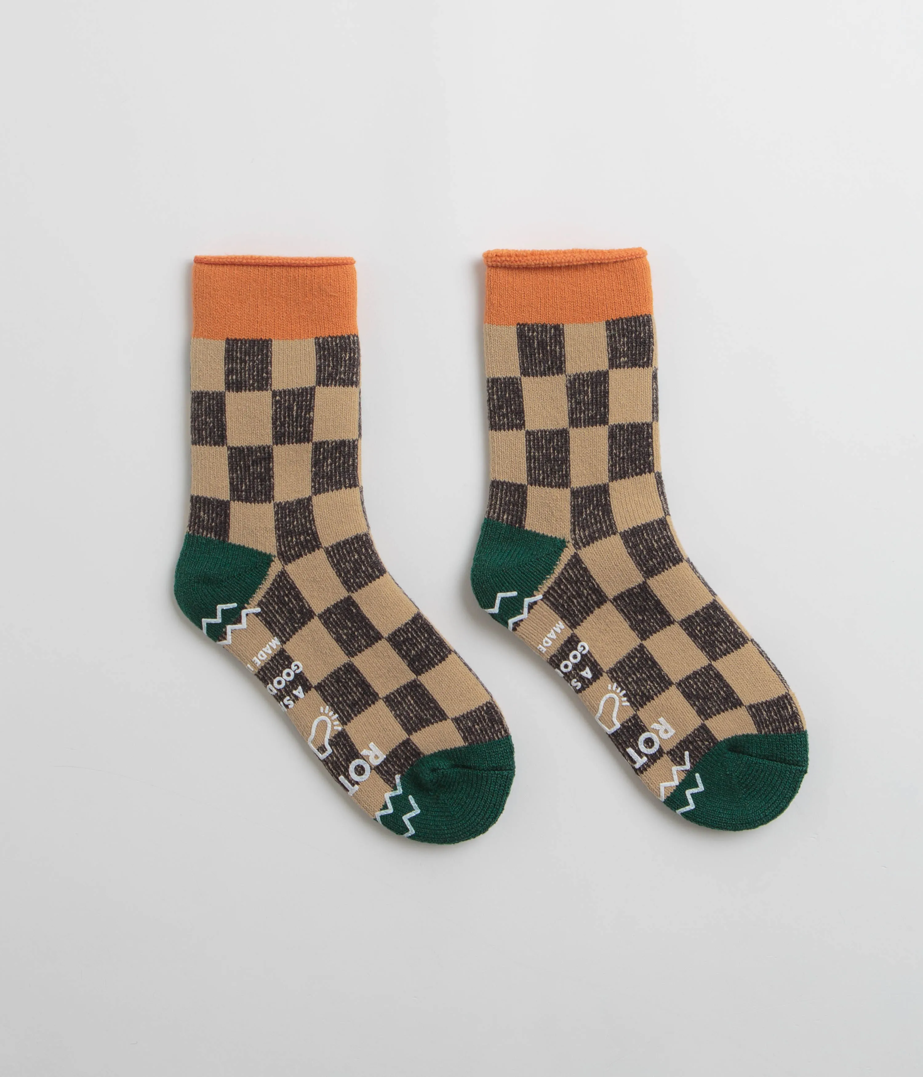 RoToTo Pile Room Socks - Light Orange / Dark Green