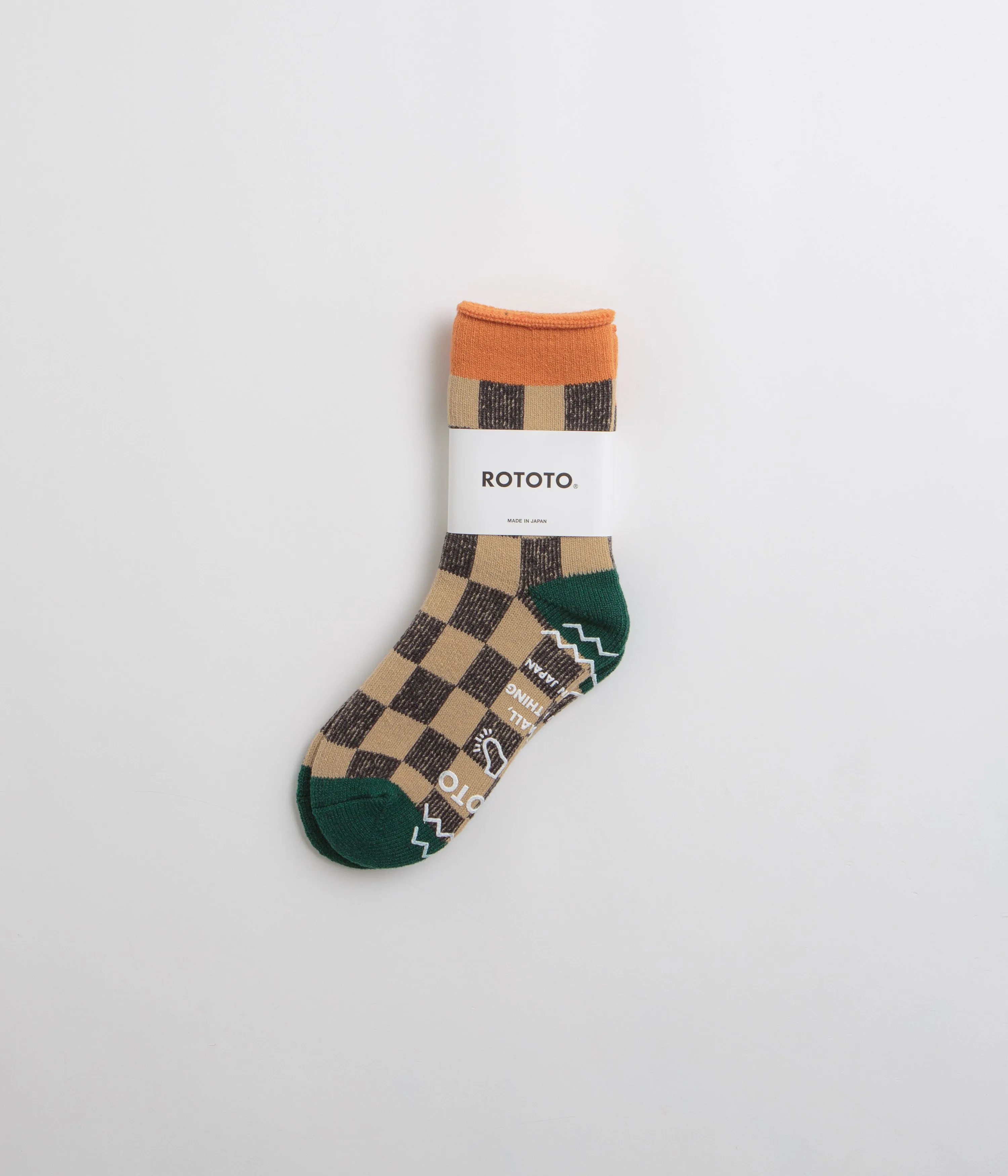 RoToTo Pile Room Socks - Light Orange / Dark Green