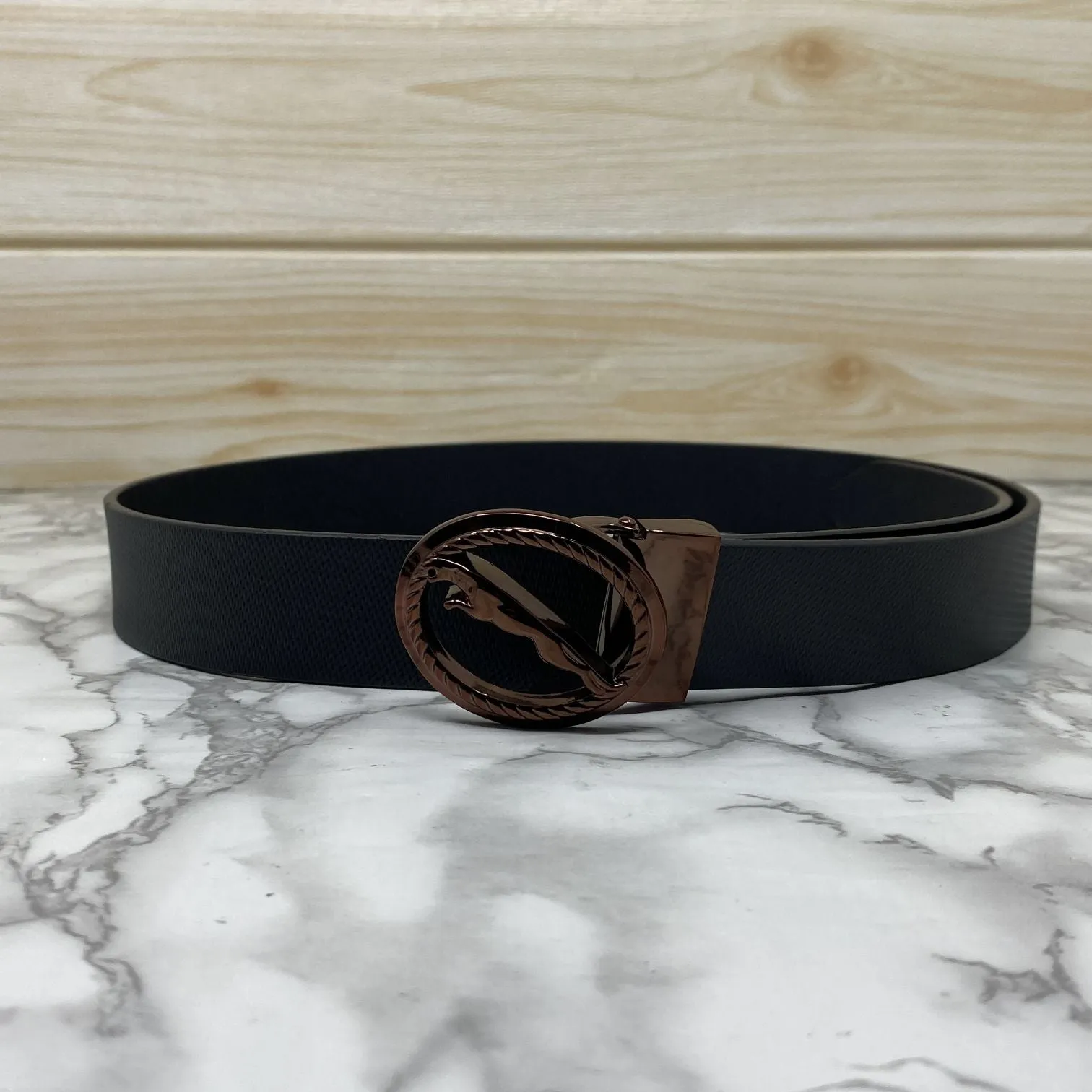 Round Jaguar Metal Buckle With Leather Strap Belt-JonasParamount