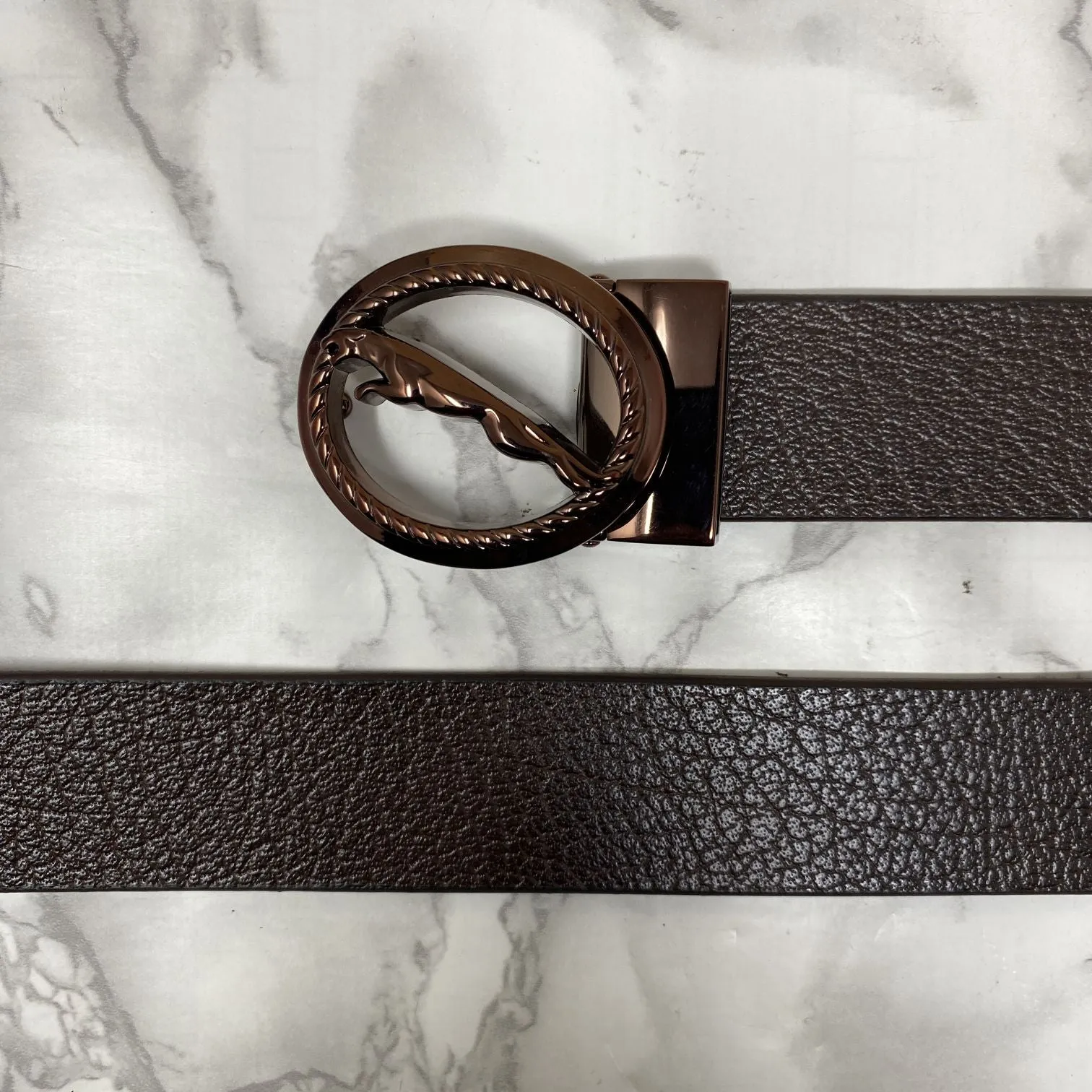 Round Jaguar Metal Buckle With Leather Strap Belt-JonasParamount