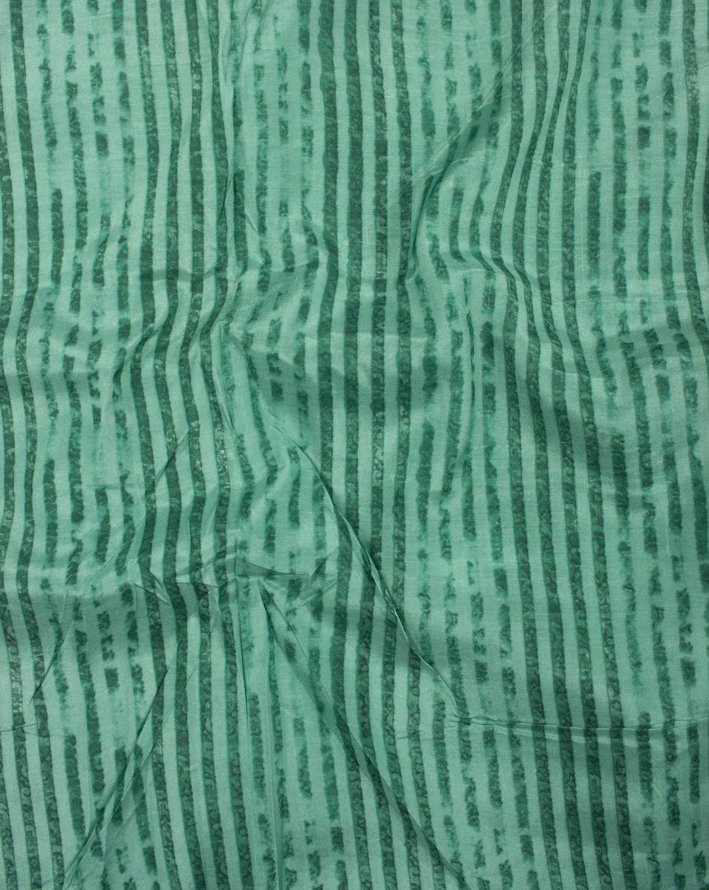 Sage Green Brown Stripes Discharge Screen Print Muslin Fabric