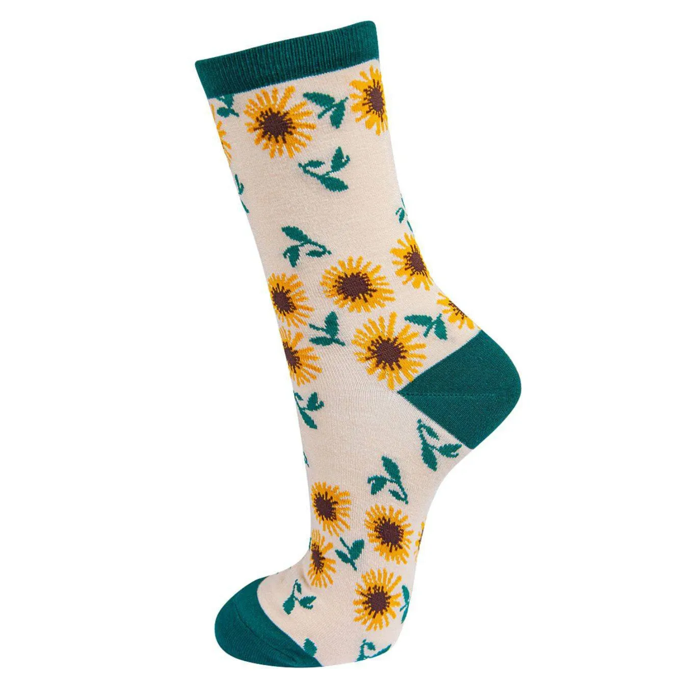 Sock Talk Green Bamboo Sunflower Floral Print Ankle Socks