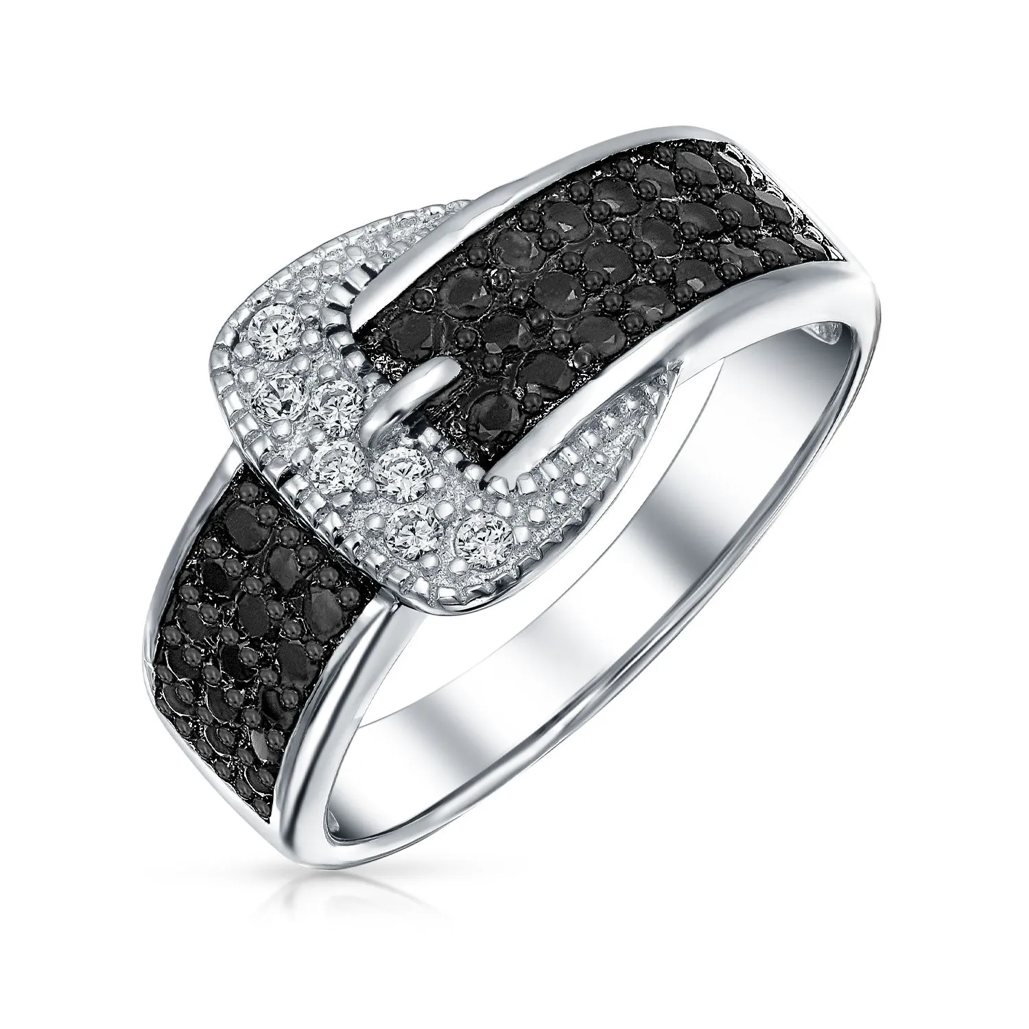 Trendy Fashion Cocktail Statement Ring with Black CZ and Pave Cubic Zirconia