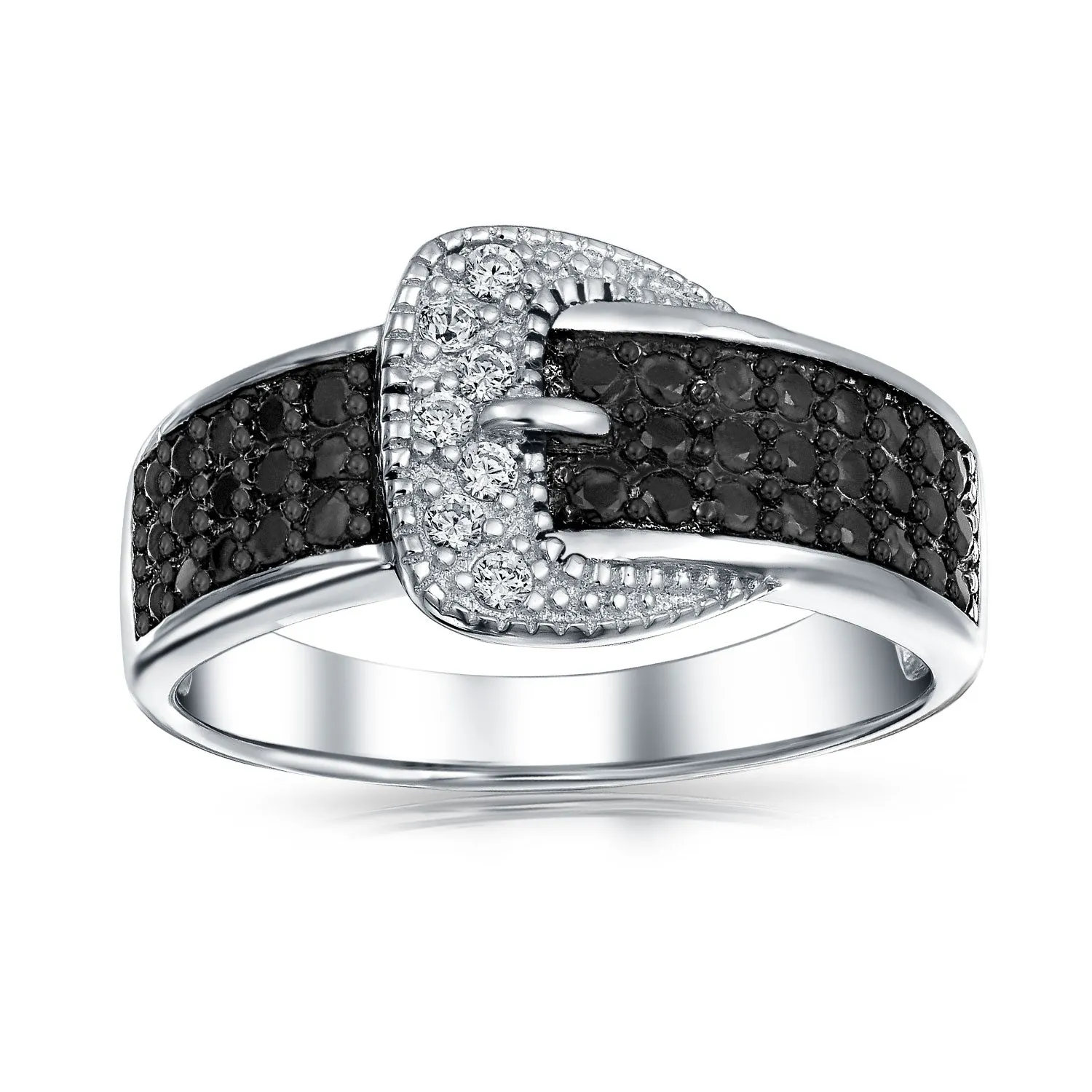 Trendy Fashion Cocktail Statement Ring with Black CZ and Pave Cubic Zirconia