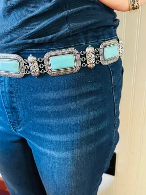 TURQUOISE AND WHITE CONCHO CHAIN BELT