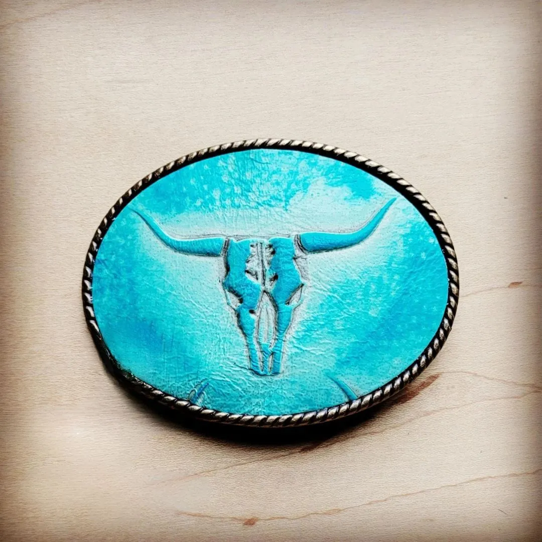 Turquoise Steer Head Leather Belt Buckle