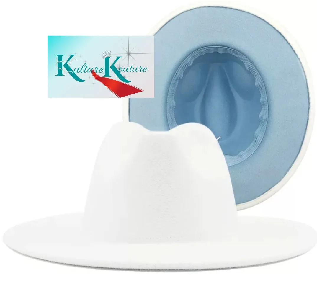 White and Baby Blue Unisex Fedora Hat