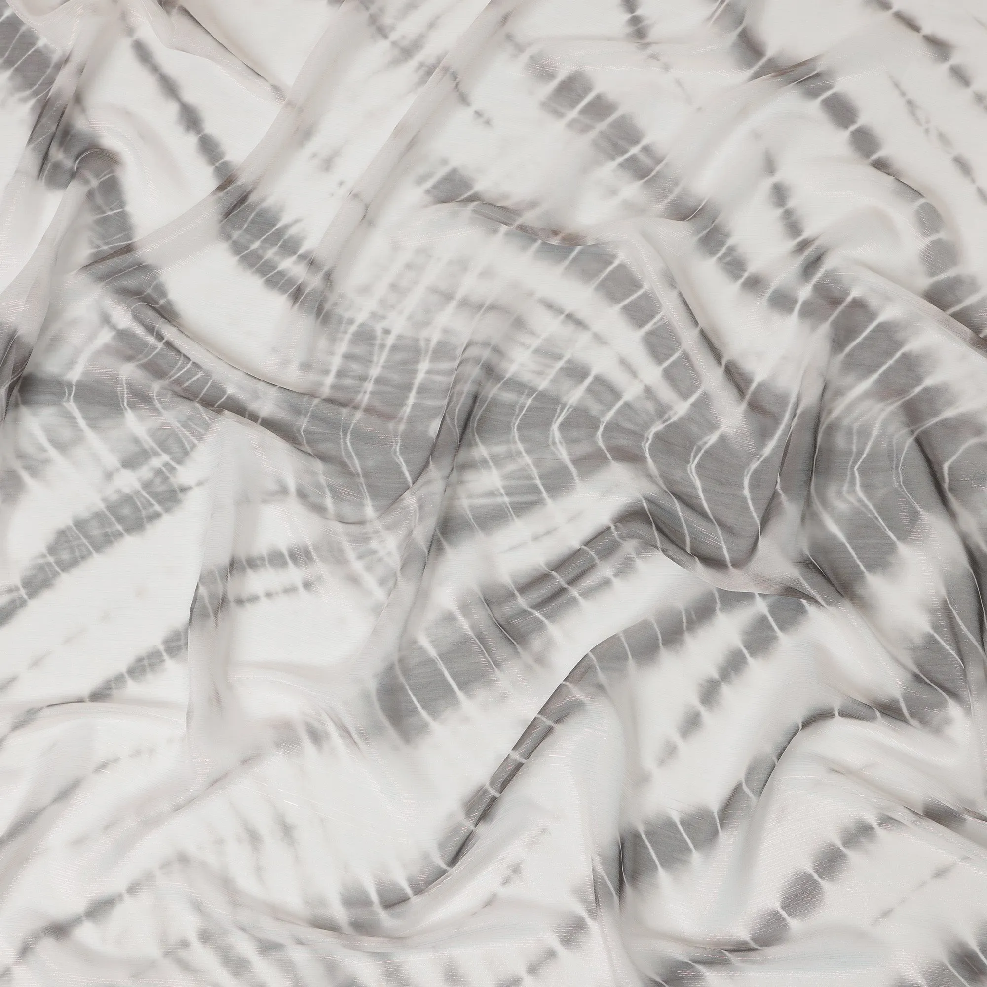 White and Charcoal Synthetic Chiffon Fabric with Abstract Pattern, 110 cm Width-D20681